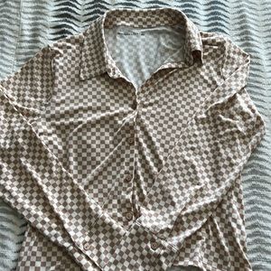 Abercrombie & Fitch tan and white checkered button up